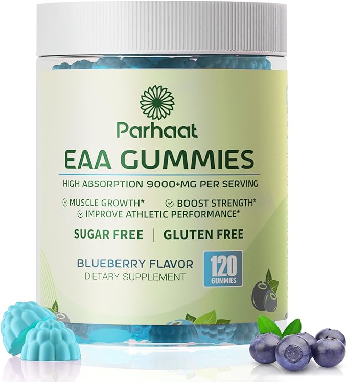 EAA Gummies 120 Gummies (Blueberry), 9000 mg Essential Amino Acids - All 9 Essential Aminos (EAA) and All Branched-Chain Aminos (BCAAs), Non-GMO, Gluten Free, Vegetarian Friendly
