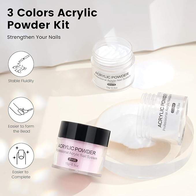 Acrylic Nail Kit for Beginners: Monomer Acrylic Nail Liquid Powder with Practice Hand U V Light Drill French Tips for Nail Starters with Everything Home Salon Gift Set