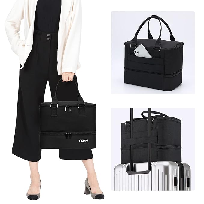 Nail Polish Organizer Bag,Double Layer Nail Polish Storage Fits a Nail Lamp and 40 Bottles,Great Size Nail Storage Organizer For Nail Drill,Nail Supplies Set (Bag Only)-Black