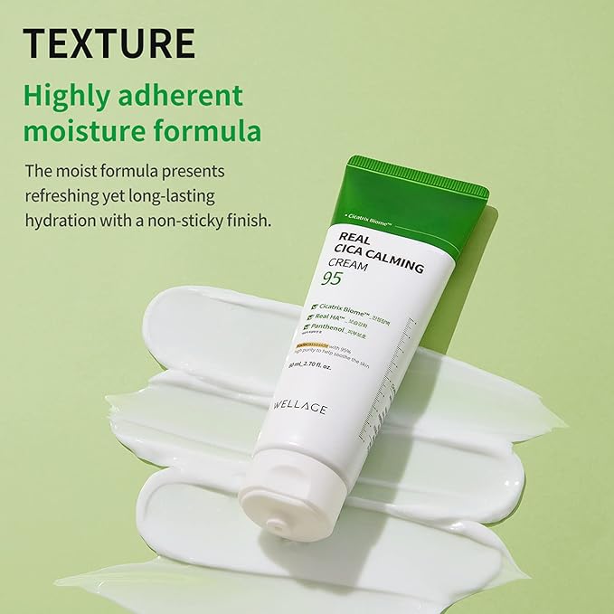 wellage Cica Calming Cream - Korean Face Soothing Moisturizer, High Purity Madecassoside with Centella Asiatica Panthenol - Calms Sensitive Skin, Anti-Redness & Rosacea, Anti-Scaling & Blemish, 2.7oz