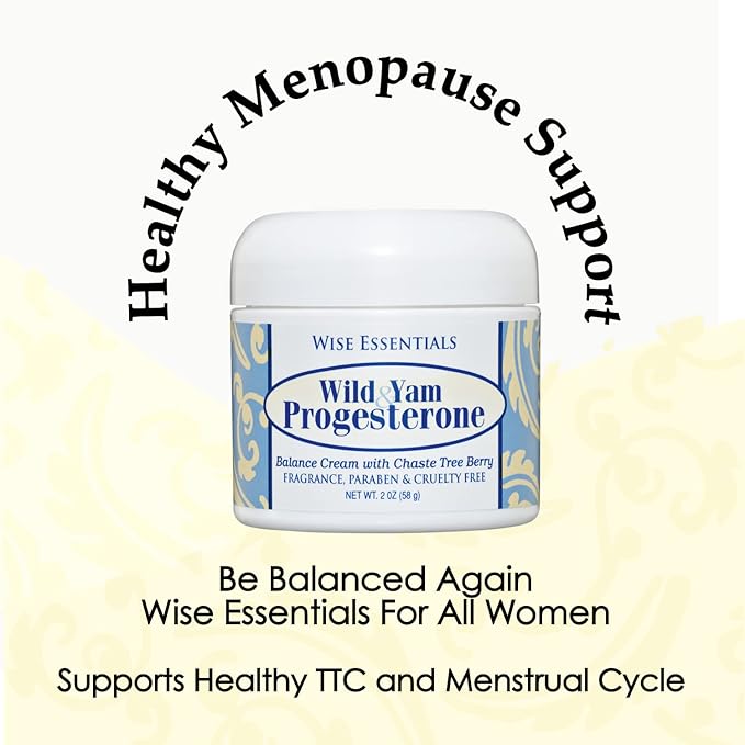 Wise Essentials Wild Yam & Progesterone Cream with Organic Coconut – 2 oz – Support for Menstrual Cycle & Menopause – Chaste Tree, Dong Quai, Black Cohosh – Paraben-Free