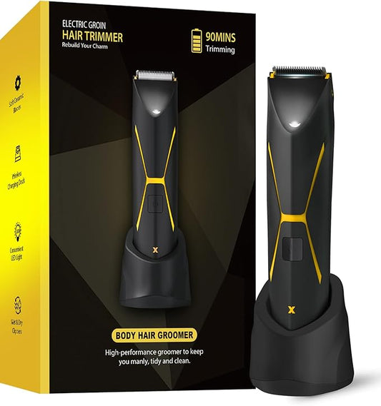 Electric Body Hair Trimmer for Men - Manscape Pubic Hair Groomer Waterproof Ball Shaver Type-C Rechargeable Cordless Replaceable Ceramic Blade Clipper Wet/Dry Male Professional Grooming Smooth