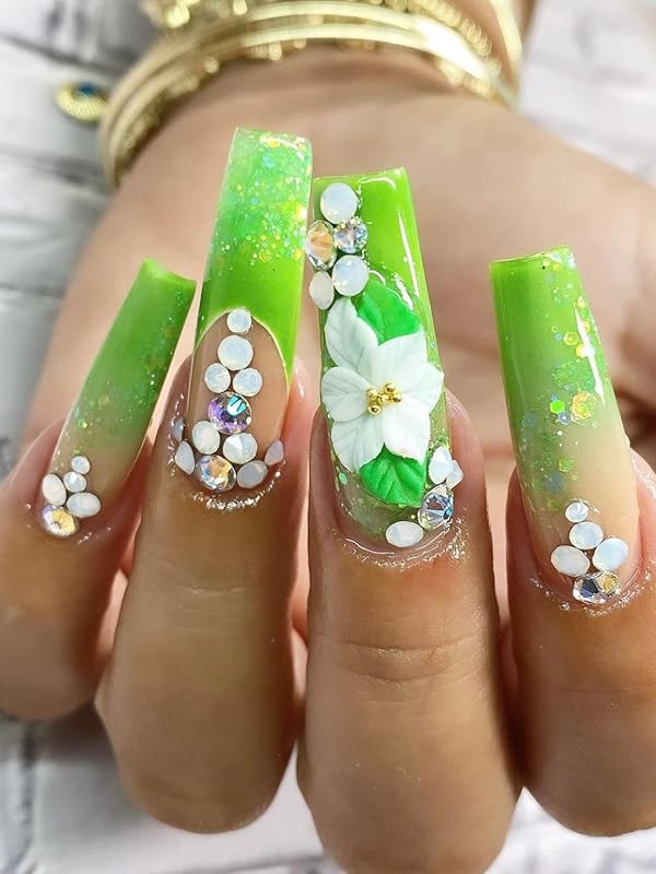 3D Acrylic Christmas Flower Nail Art Charms Handmade by Acrylic Powder - 24pcs Noel Flowers Nail Rhinestones Kit 3D Crystal Nail Pearls Design Acrylic Nail Art for Women (Christmas)