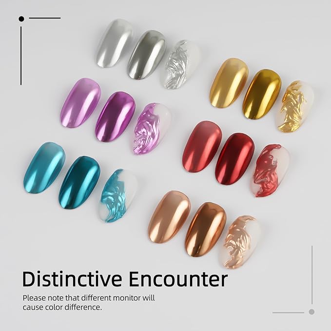 Chrome Nail Powder Metallic Mirror Pigment Dust for Gel Manicure Nail Art Decoration Silver Gold Red Purple Blue Brown 6 Colors Kit 0.5g/Jar (TA 6 Pcs Set-02)