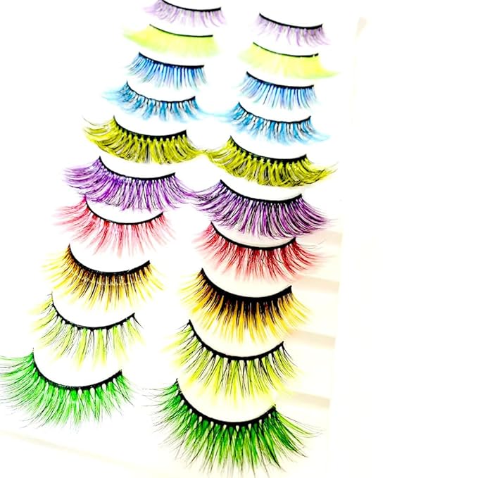 Sunniess Ombre Colored Lashes Cateye Eyelashes Fluffy Wispy Fake Lashes for Halloweens Cosplay Party Stage Make up Faux Mink False Eyelashes