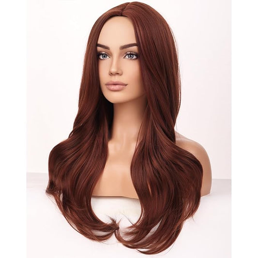 BERON Ginger Orange Wigs Long Wavy Wig for Women Natural Auburn Girls Heat Resistant Synthetic Hair Wigs for Cosplay Party Daily or Use