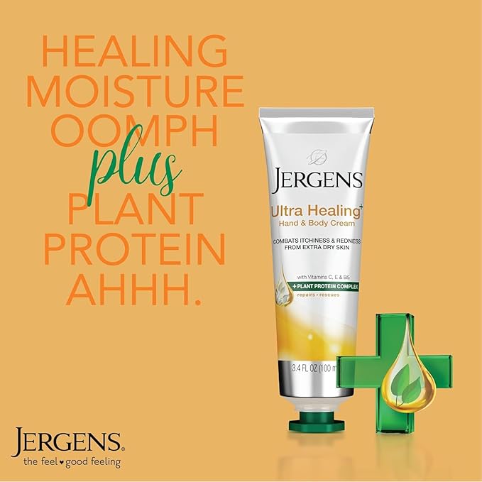 Jergens Ultra Healing Hand & Body Cream for Dry Skin, Formulated with Vitamins C, E & B5 plus Plant Protein Complex, for Extra Dry Skin Relief, 3.4 oz