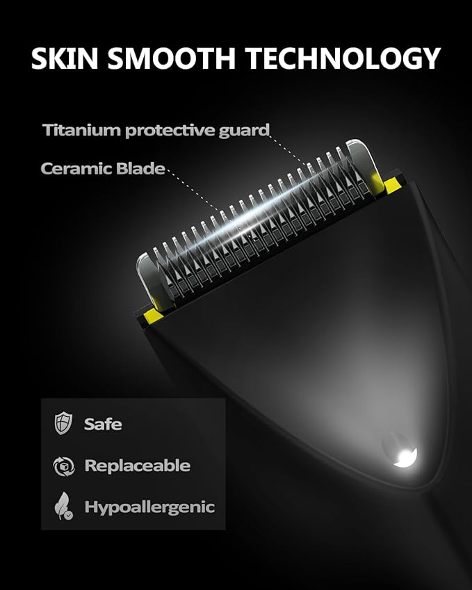 Electric Body Hair Trimmer for Men - Manscape Pubic Hair Groomer Waterproof Ball Shaver Type-C Rechargeable Cordless Replaceable Ceramic Blade Clipper Wet/Dry Male Professional Grooming Smooth