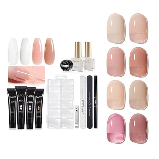 GAOY Poly Nail Extension Gel Kit and Jelly Gel Nail Polish Set, 8 Translucent Nude Pink Brown Neutral Sheer Colors Kit