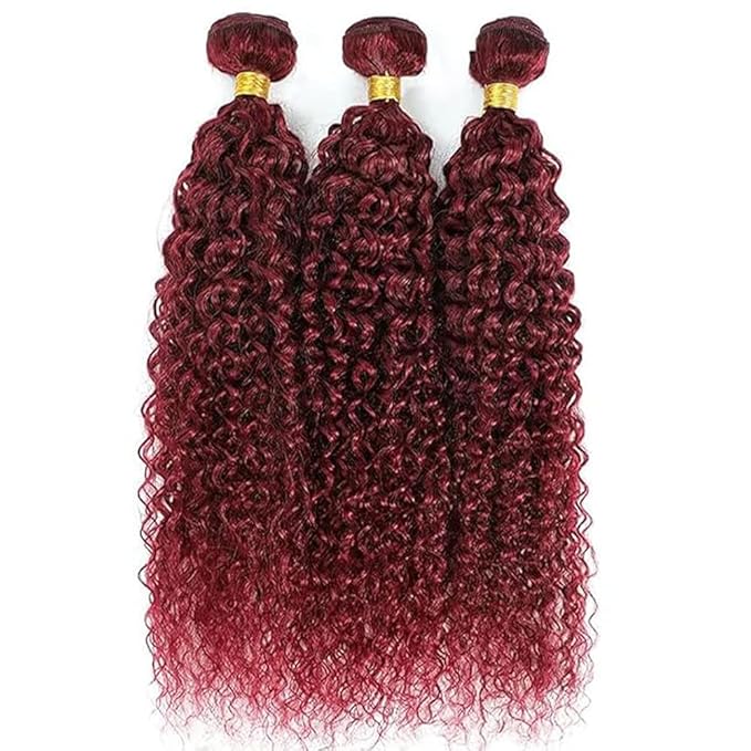 Color 99j Human Hair Curly Bundles Burgundy kinky Curly Bundles 8a Grade Double Weft Brazilian Human Hair Soft and Silky for Black Women 22 24 26 Inch