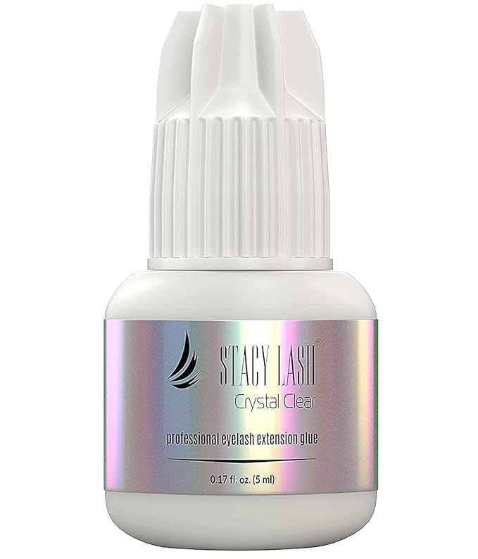 Crystal Clear Eyelash Extension Glue Stacy Lash (0.17fl.oz/5ml)/1 Sec Drying Time/Retention – 8 Weeks/Transparent Adhesive/Professional Supplies