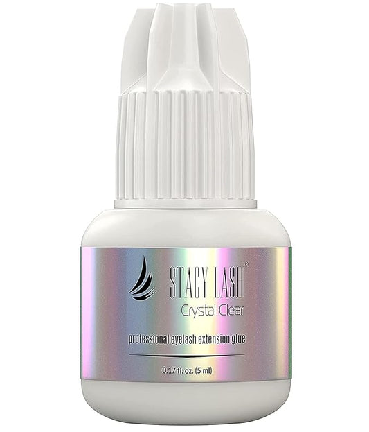 Crystal Clear Eyelash Extension Glue Stacy Lash (0.17fl.oz/5ml)/1 Sec Drying Time/Retention – 8 Weeks/Transparent Adhesive/Professional Supplies
