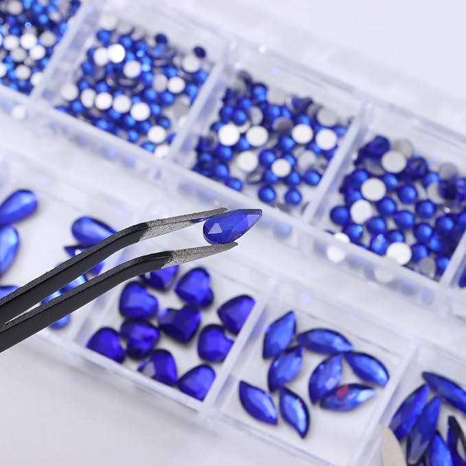 1000Pcs 12Gird Box Multi Size AB/Colorful Irregular Rhinestones Flatback Crystal Diamond Gems, with Pick Up Tweezers and Picker Dotting Pen for Nails, Makeup