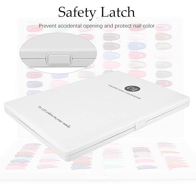 Nail Color Display Book Nail Swatch, C10 Plastic Nail Sample Display Book Nail Gel Color Card Book with Transparent Replacement Nails, No Need Pasting, No Need Glue (C10)