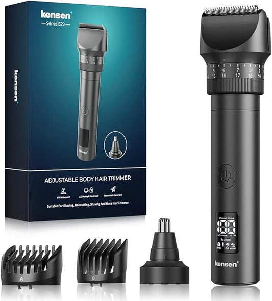 Beard Trimmer for Men - 2025 New Body Hair Trimmer for Men, 42 Length Settings Adjustable Hair Clippers IPX6 Waterproof LED Display Cordless for Precision Beard Face Nose Ear Head Hair Trimming Gift