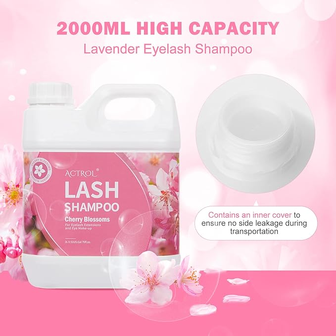 Eyelash Extension Cleanser Cherry Blossom 2L Natural Lash Extension Shampoo Professional Eyelid Foaming Cleanser Paraben & Sulfate Free Non-lrritating with Salon and Home Care