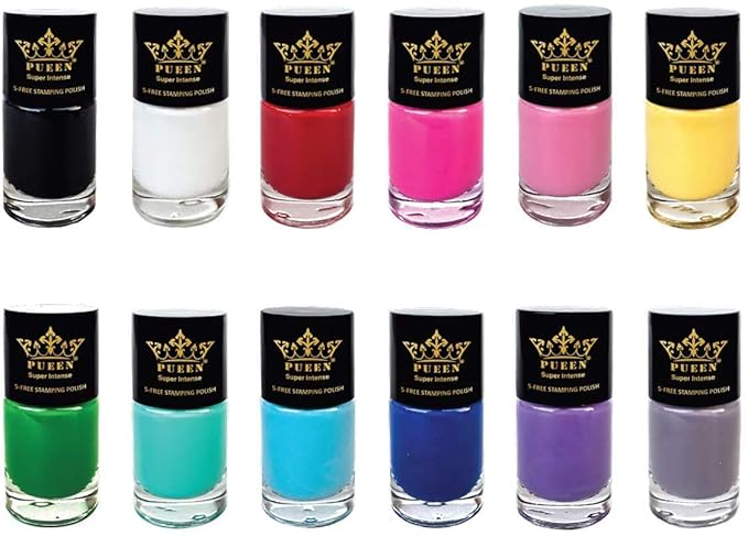 PUEEN Super Intense Nail Polish for Nail Stamping Nail Color Lacquer - Set of 12 Colors -BH000934
