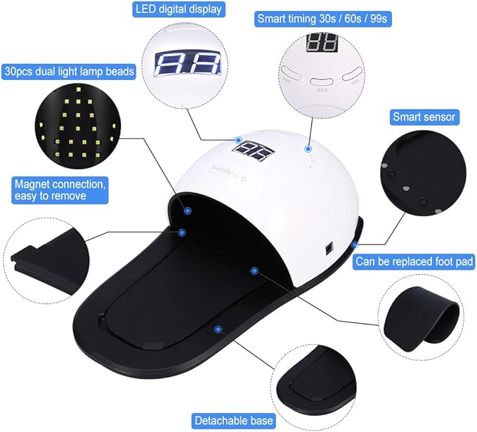 BOQUITE UV LED Nail Lamp Slipper Shape Nail Dryer Lamp for Nail Gel Polish Curing with Smart Sensor Manicure Pedicure Tool(White)