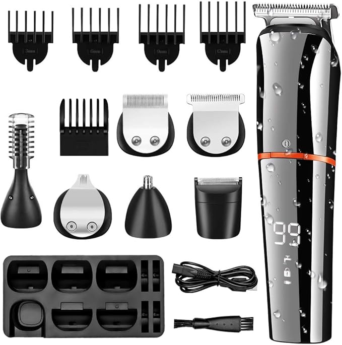 SURKER Beard Trimmer for Men Hair Clippers Body Mustache Nose Hair Groomer Cordless Precision Trimmer 6 in 1 Grooming Kit Waterproof USB Rechargeable