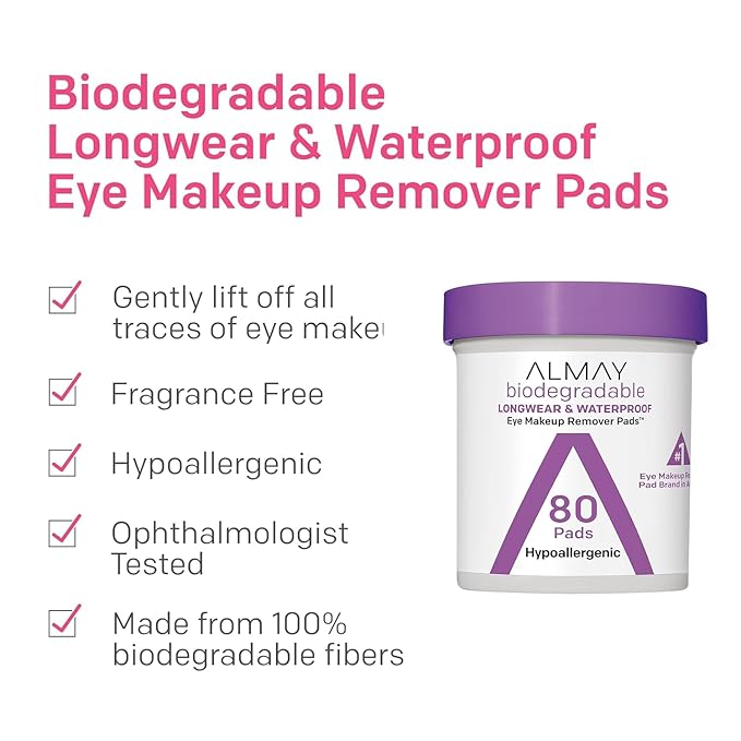 Almay Longwear and Waterproof Eye Makeup Remover Pads, 80 Count (Pack of 4)