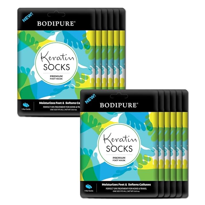 Bodipure Premium Keratin Gloves and Socks Bundle - Nail Strengthening Hand Masks and Moisturizing Foot Masks - 12 Hand Glove Pairs and 12 Sock Pairs