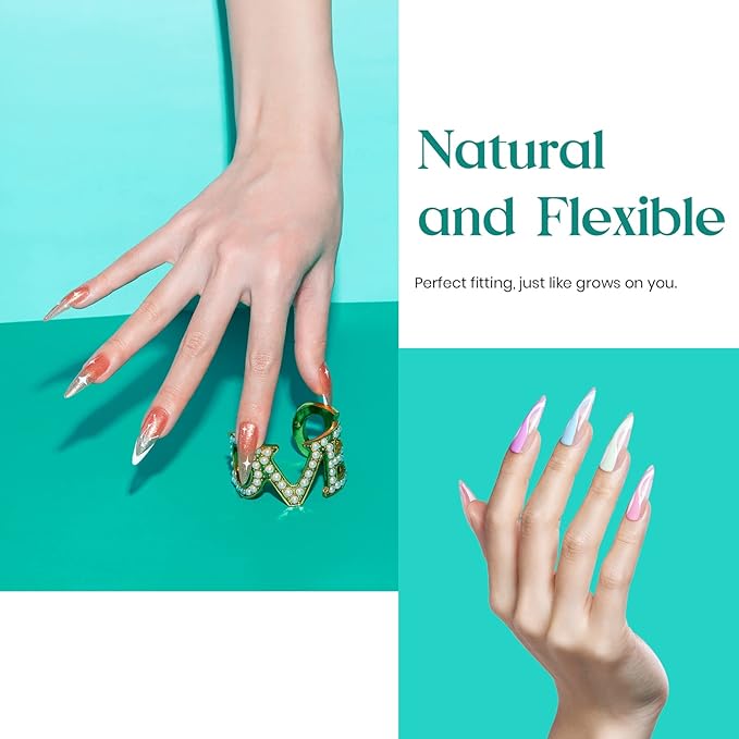 Beetles Stiletto Nail Tips-500Pcs Medium Clear Stiletto Nail Tips, Pre Shaped Clear Full Cover False Nails for Gel Polish Art Soak Off Lamp Easy Nail Extensions Acrylic False Nail Tips