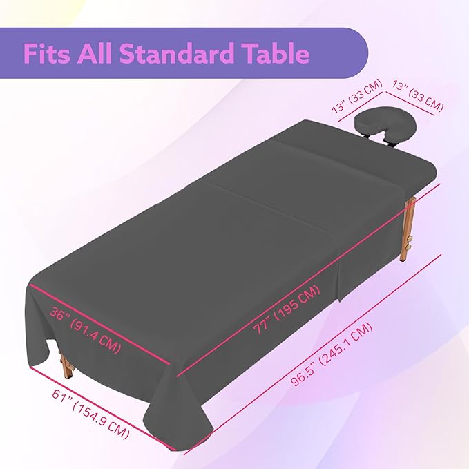 Massage Table Sheets Sets – 4 Set Bundle, 120GSM Double Brushed Microfiber, Premium Massage Sheets Sets, Spa Bed Sheets for Esthetician, Wrinkle & Oil Resistant, Gray