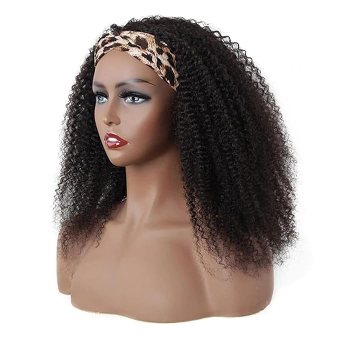 ISEE Wear and Go Mongolian Afro Kinky Curly Headband Wig Human Hair 200% Density Afro Wigs for Black Women Human Hair Natural Curls Grade 10A Glueless Human Hair Wigs (18 Inch)