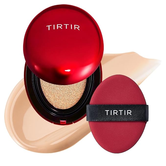 TIRTIR Mask Fit Red Cushion Foundation | Full coverage, Weightless, Skin fit, Satin Glow Finish, Korean Makeup Cushion Foundation (#21N Ivory, 0.63 Fl Oz)