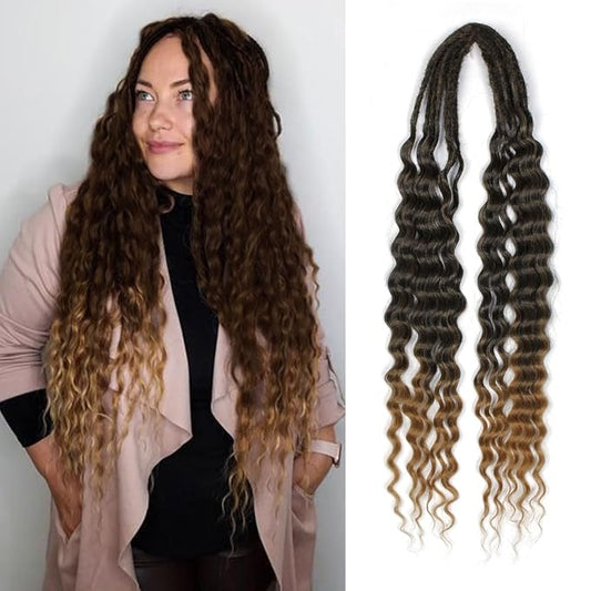24 In Curly Dreadlock Extensions, 10 Strands Ombre Brown Synthetic Double Ended Dreads Extensions, 100% Handmade Dreads Hippie Style Dreadlocks for Woman