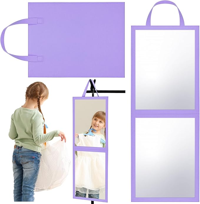 Travel Hanging Mirror 33.5 x 13.4 Inch Dance Bag Mirror Backstage Foldable Hanging Christmas for Gifts Dance Bag Dancers Artists Aestheticians Home Spa Events(Purple)