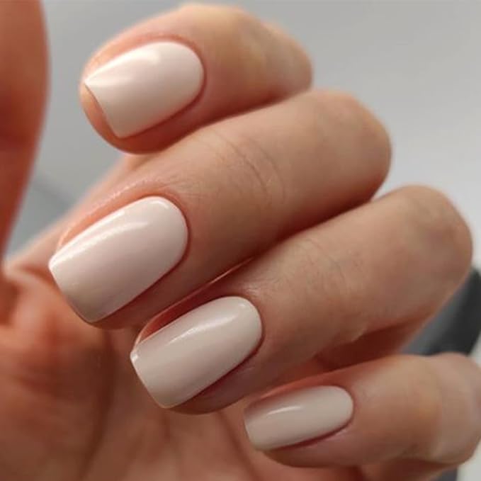 Modelones White Press on Nails, Short Square Fake Nails, Reusable Nail Kit with Nail Glue Adhesive Tabs Mini Nail File, Nails Press Ons 32Pcs16 Sizes, Women Girl Gift