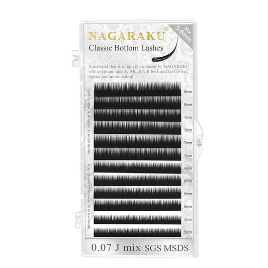 NAGARAKU Bottom Eyelash Extensions Individual Lashes Classic Single Matte Black Soft Natural Faux Mink False Lashes 12 rows (0.10mm J curl 5-8mm Mix Tray)