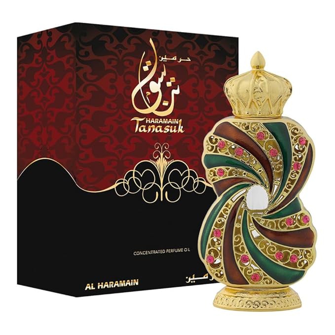 Al Haramain Tanasuk 0.4 oz Concentrated Perfume Oil for Unisex - Amber Vanilla Attar Oil - Arabian Perfume for Women and Men - Long Lasting Fragrance - Arabic Perfume