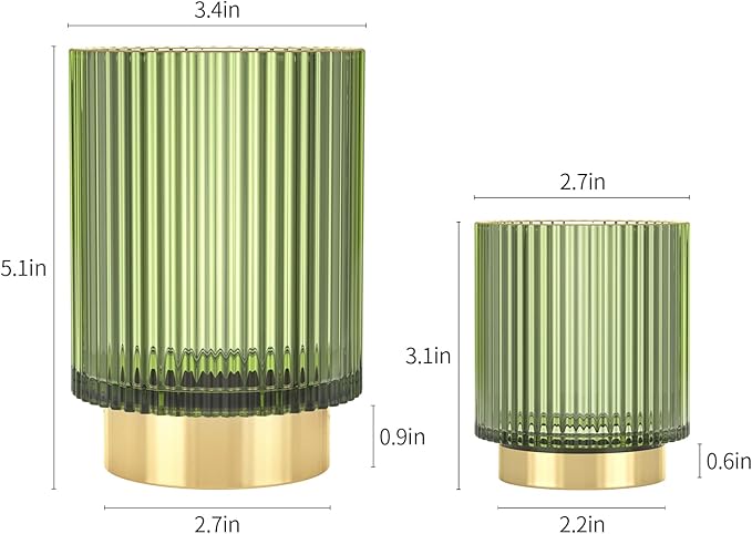 CANITORON Makeup Brush Holder,2 Pack Glass Makeup Brush Holder Organizer Store Cosmetic Tools,Eyeliner,Storage Organizer for Vanity,Bathroom and Bedroom Countertop Storage.(Green S+L)