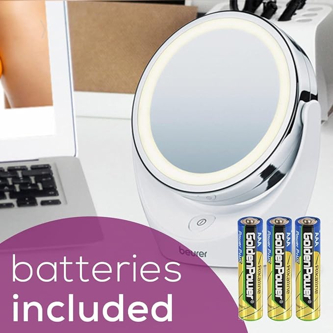 Beurer 5x Magnifying Double-Sided Cosmetic Vanity Makeup Mirror Illuminated | LED Lights | 360° Degree Swivel Rotation| Cordless | BS49