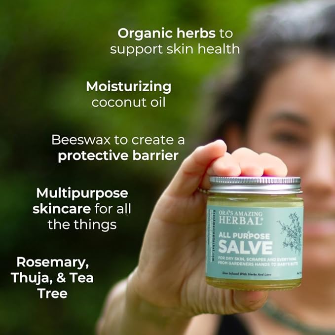 Ora's Amazing Herbal All Purpose Salve, Herbal Healing Skin Balm with Tea Tree, Natural Cream for Dry Cracked Hands, Comfrey Calendula Plantain Thyme Beeswax, Soothing Itch Relief, 4 oz