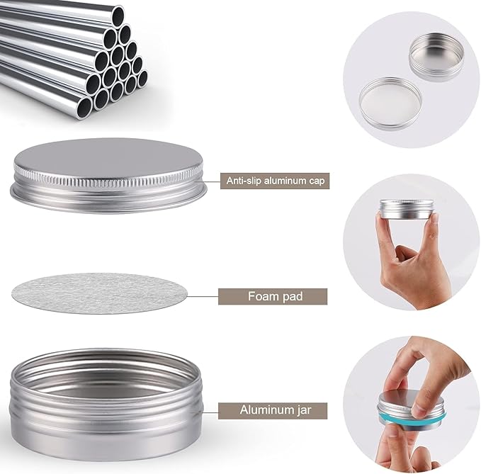 78 Pcs 2 Oz Aluminum Tin Cans Round Cans with Screw Lids, Refillable Cosmetic Metal Containers Food Candle Containers with Screw Tops for Crafts, Food Storage, DIY