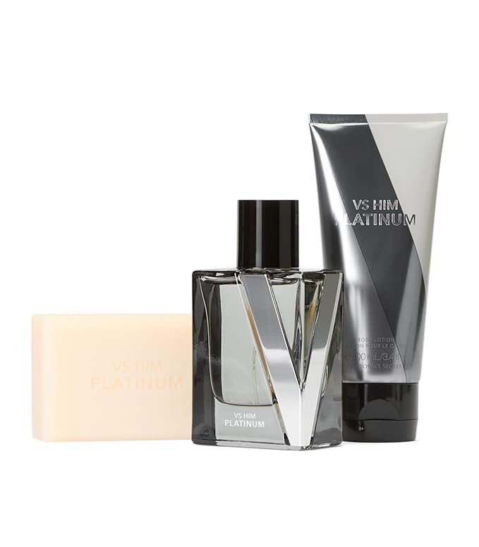 Victoria's Secret Platinum 3 Piece Luxe Fragrance Gift Set: 1.7 oz. Cologne, Travel Lotion, & Body Bar