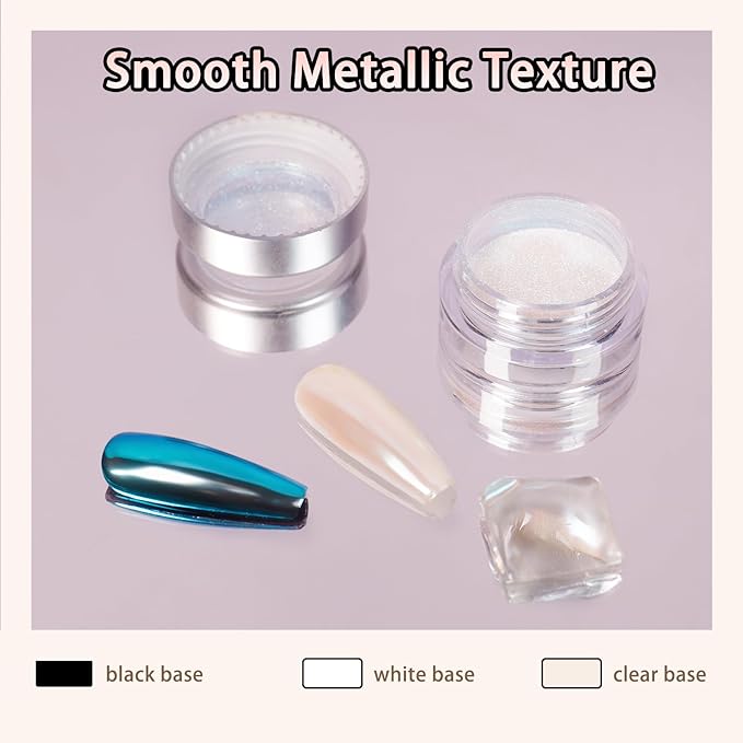 Chrome Nail Powder Pearl White Aurora Effect Metallic Mirror Moonlight Pigment Iridescent Glitter Kit for Gel Polish Nail Art Decoration, 6 Colors Set 0.5g/Jar