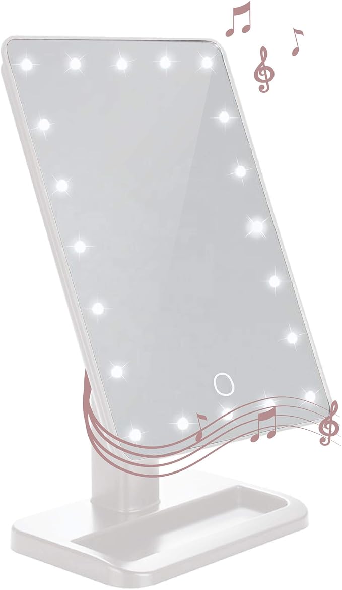 Aduro Vanity Mirror Makeup Mirror With Lights And Wireless Speaker, U-Reflect Beauty LED Wireless Swivel Smart Home Audio Mirror With Tray (White)