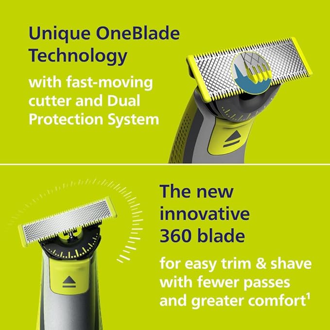 Philips Norelco OneBlade 360 Hybrid Face, Electric Beard Trimmer and Shaver, with 360 Blade Technology, 1x 360 Blade for Face, 5in1 Adjustable Comb, Model QP2724/90