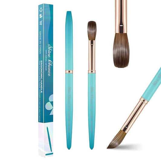 Acrylic Nail Brush Size 16, 100% Pure Kolinsky Nail Brush for Acrylic Application, Professional Nail Extension Manicure Tool Nail Drawing Pen for DIY Home Salon(Cyan)