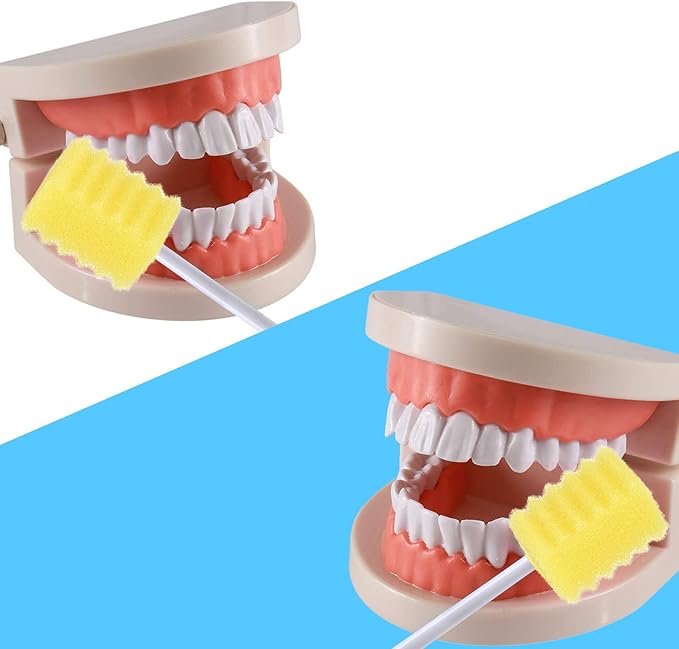 100 Pcs Disposable Mouth Swabs Sponge, BVN Oral Swabs, Oral Care Swabs Disposable, Mouth Swabs, Unflavored and Sterile Disposable Dental Swabsticks for Mouth Cleaning, Sawtooth-Shaped Yellow.