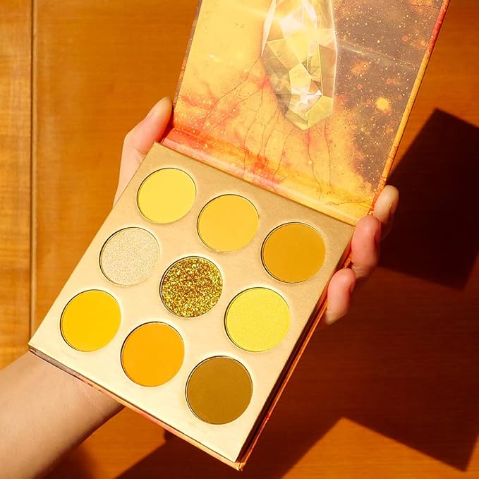 docolor Eyeshadow Palette 9Colors Yellow Eyeshadow Gemstone Shadow Palettes Highly Pigmented Mattes Shimmers Naked Smokey Glitter Cream Colorful Powder Blendable Long Lasting Waterproof Makeup Palette