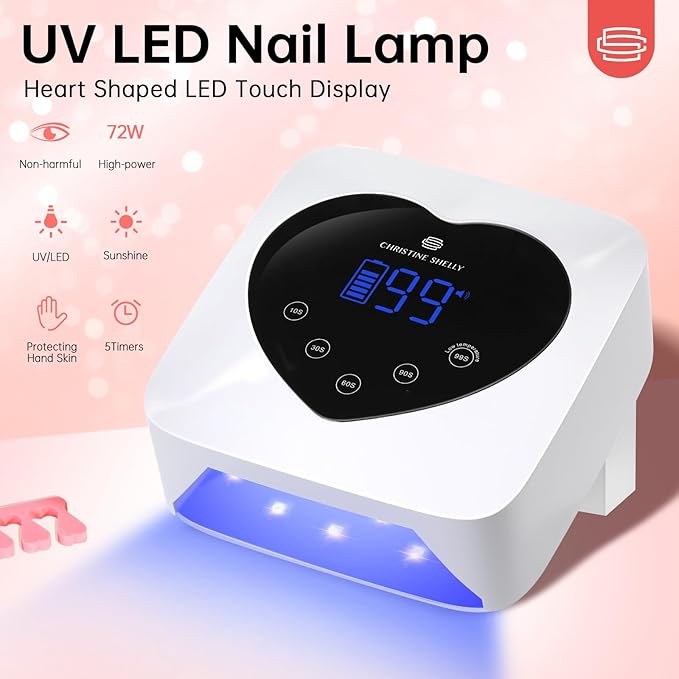 UV Light for Gel Nails, 72W Rechargeable Wireless Nail Lamp Gel Polish Light with 5 Timer Setting Professional Quick Dry Curing Lamp with Display Auto Sensor for Salon & Home, White