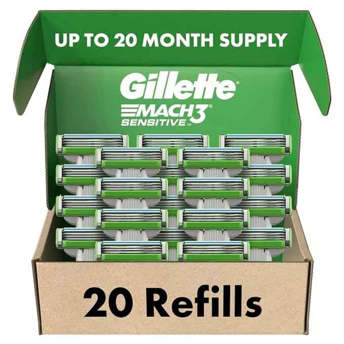 Gillette Mach3 Sensitive Mens Razor Blade Refills, 20 Count, Designed for Sensitive Skin