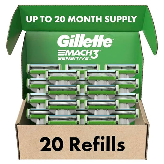 Gillette Mach3 Sensitive Mens Razor Blade Refills, 20 Count, Designed for Sensitive Skin