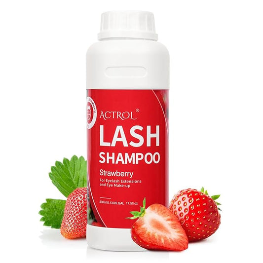 Eyelash Extension Cleanser 500ml Strawberry Natural Lash Extension Shampoo Professional Eyelid Foaming Cleanser Paraben & Sulfate Free Non-lrritating with Salon and Home Care