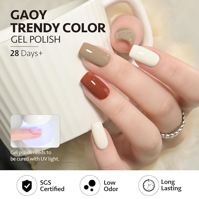 GAOY 23 Pcs Gel Nail Polish Kit - White, Blue, Brown Colors - All Seasons Gel Nail Polish Set with Glossy & Matte Top Coat and Base Coat for Nail Art DIY Kit